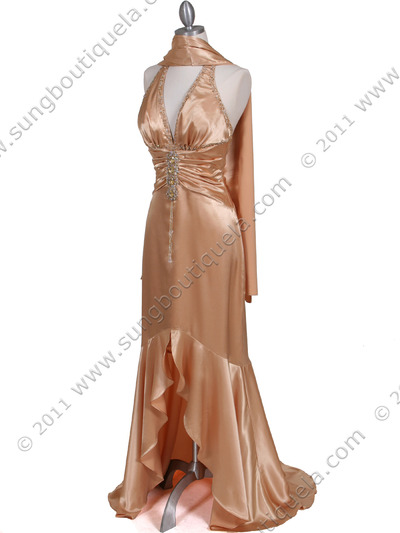 9005 Gold Halter Beaded Evening Gown - Gold, Alt View Medium