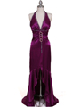 9005 Purple Halter Beaded Evening Gown - Purple, Front View Thumbnail