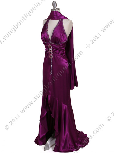 9005 Purple Halter Beaded Evening Gown - Purple, Alt View Medium