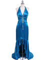 9005 Turquoise Halter Beaded Evening Gown - Turquoise, Front View Thumbnail