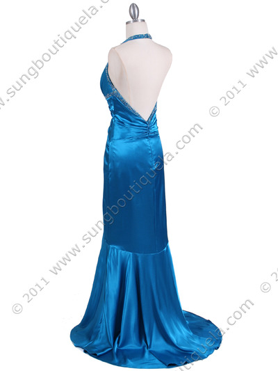 9005 Turquoise Halter Beaded Evening Gown - Turquoise, Back View Medium