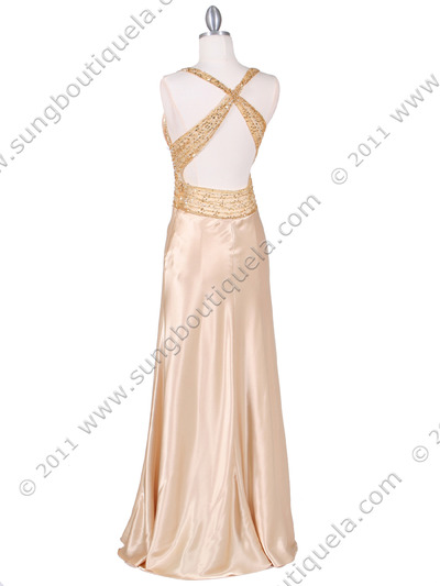 9010 Gold Beaded Evening Gown - Gold, Back View Medium