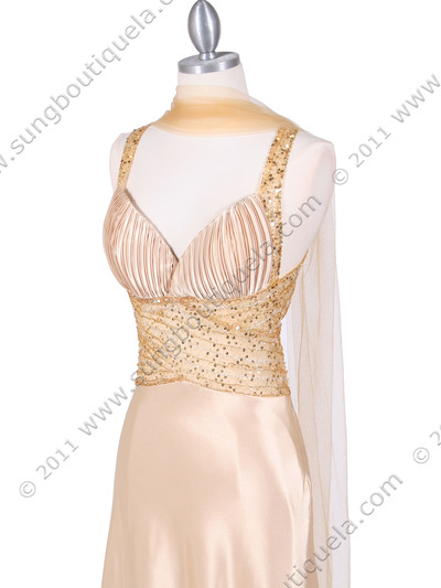 9010 Gold Beaded Evening Gown - Gold, Alt View Medium