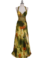 9010 Green Beaded Print Evening Gown - Green, Front View Thumbnail