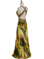 9010 Green Beaded Print Evening Gown - Green, Back View Thumbnail