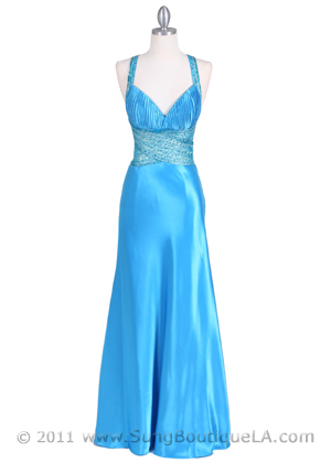 9010 Turquoise Beaded Evening Gown, Turquoise