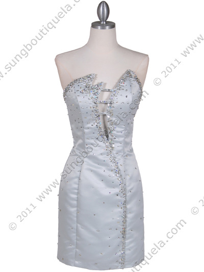 90201 Silver Sequin Party Dress - Silver, Front View Medium