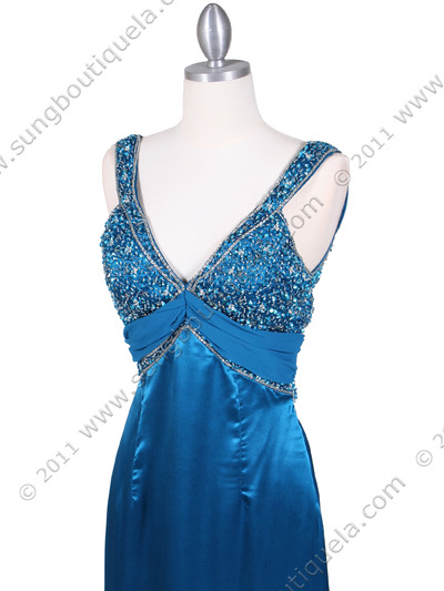 9023 Teal Blue Beaded Evening Gown - Teal, Alt View Medium