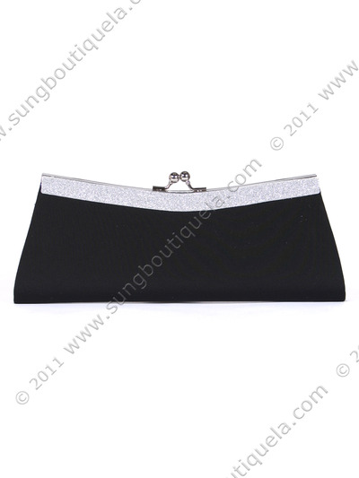 90250S Black Evening Bag with Glitter Frame - Black, Front View Medium