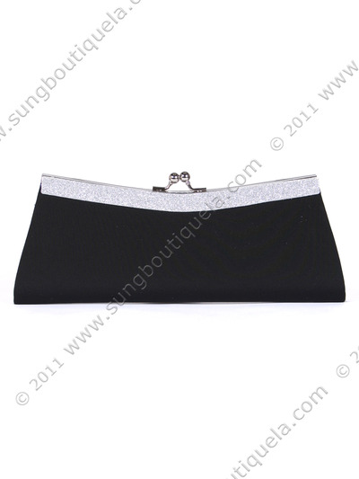 90250S Black Evening Bag with Glitter Frame - Black, Front View Medium