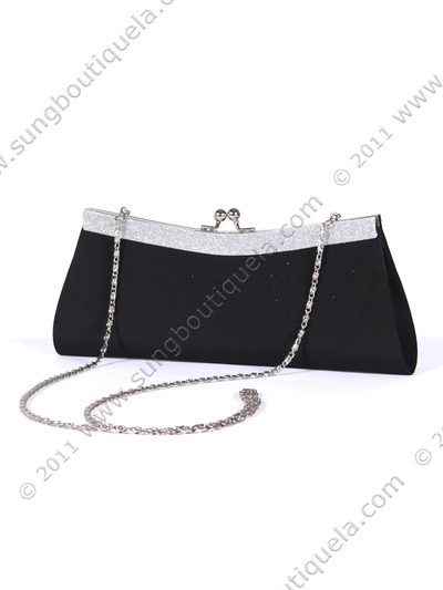 90250S Black Evening Bag with Glitter Frame - Black, Alt View Medium