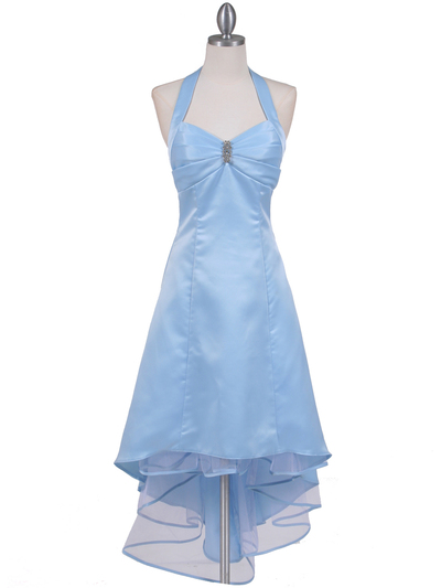 9051 Baby Blue Halter Hi-Low Satin Evening Dress - Baby Blue, Front View Medium