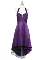 9051 Purple Halter Hi-Low Satin Evening Dress - Purple, Front View Thumbnail