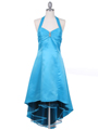 9051 Turquoise Halter Hi-Low Satin Evening Dress - Turquoise, Front View Thumbnail