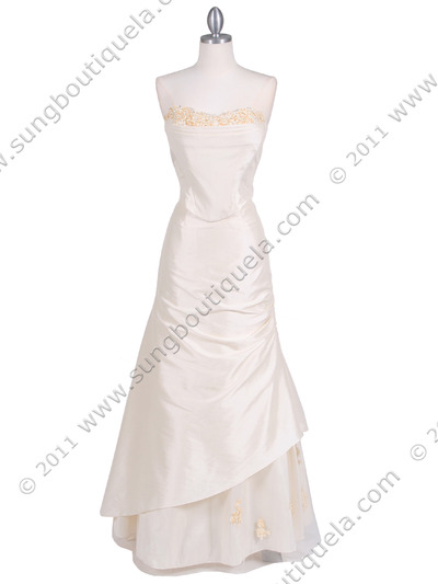 9061 Ivory 2-piece Evening Gown - Ivory, Front View Medium
