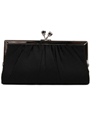 FN90681 Black Satin Clutch with Rhinestone Clasp - Black, Front View Thumbnail