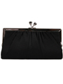 FN90681 Black Satin Clutch with Rhinestone Clasp - Black, Front View Thumbnail