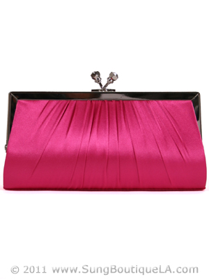 FN90681 Fuschia Satin Clutch with Rhinestone Clasp, Fuschia