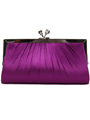 FN90681 Purple Satin Clutch with Rhinestone Clasp - Purple, Front View Thumbnail
