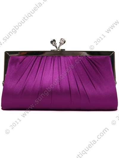FN90681 Purple Satin Clutch with Rhinestone Clasp - Purple, Front View Medium