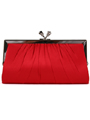 FN90681 Red Satin Clutch with Rhinestone Clasp - Red, Front View Thumbnail