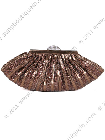 HBG90724 Brown Sequin Evening Bag - Brown, Front View Medium