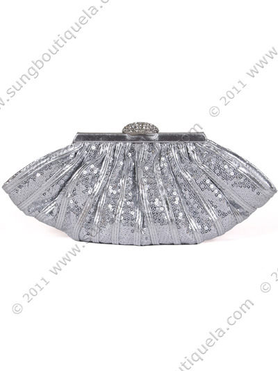 HBG90724 Silver Sequin Evening Bag - Silver, Front View Medium