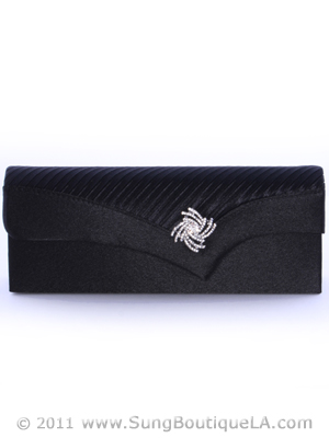 91001 Black Evening Bag with Rhinestone Decor, Black