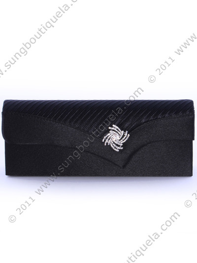91001 Black Evening Bag with Rhinestone Decor - Black, Front View Medium