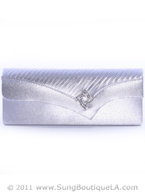 91001 Silver Evening Bag with Rhinestone Decor, Silver