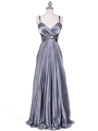 9102 Silver Satin Pleated Evening Gown - Silver, Front View Thumbnail