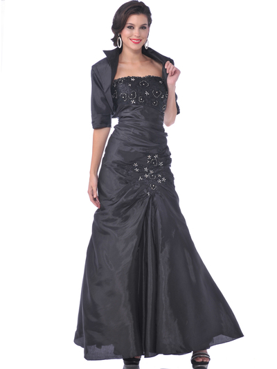 9194 Mother of the Bride Taffeta Evening Gown with Bolero - Black, Front View Medium