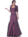 9194 Mother of the Bride Taffeta Evening Gown with Bolero - Burgundy, Front View Thumbnail