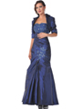 9194 Mother of the Bride Taffeta Evening Gown with Bolero - Royal Blue, Front View Thumbnail