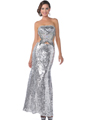 9195 Silver Strapless All Sequin Side Cut-Out Prom Dress - Silver, Front View Thumbnail