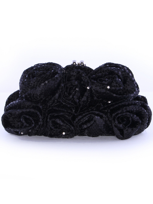 92000 Black Sequin Floral Evening Bag, Black