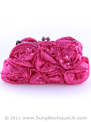 92000 Fuschia Sequin Floral Evening Bag, Fuschia