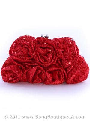 92000 Red Sequin Floral Evening Bag, Red