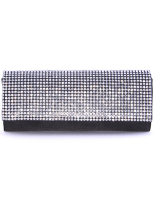 92007 Black Satin Evening Bag with Rhinestone, Black