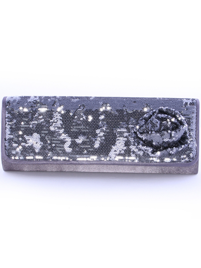 92105 Pewter Sequin Evening Bag - Pewter, Front View Medium