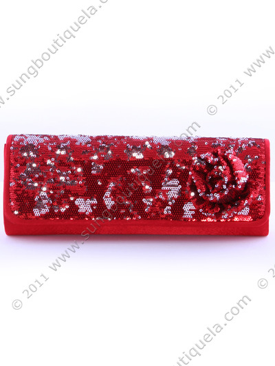 92105 Red Sequin Evening Bag - Red, Front View Medium