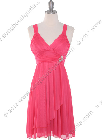 936 Coral Wide Straps Cocktail Dress - Coral, Front View Medium
