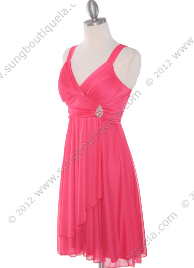 936 Coral Wide Straps Cocktail Dress - Coral, Alt View Medium