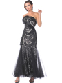 9503 Strapless Black Sequin and Ruffle Overlay Evening Dress - Black, Front View Thumbnail