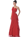 9506 Red One Shoulder Evening Dress with Cutout - Red, Front View Thumbnail