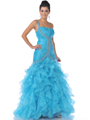 9510 Turquoise One Shoulder Embellished Strap Prom Dress - Turquoise, Front View Thumbnail