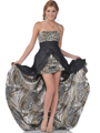 9513 Black Print Strapless Beaded Top High Low Evening Dress - Black Print, Front View Thumbnail