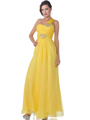 9515 Yellow One Shoulder Wide Strap Chiffon Evening Dress - Yellow, Front View Thumbnail