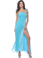 9519 One Shoulder Wide Jeweled Strap Chiffon Evening Dress with Slit - Aqua, Front View Thumbnail