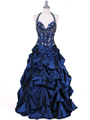 9827 Deep Blue Beaded Evening Gown - Deep Blue, Front View Thumbnail